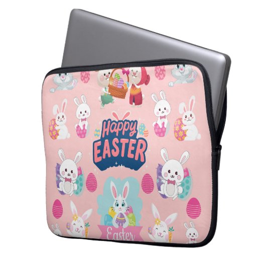 Happy Easter Wishings - Pattern Funny Bunny Oaster Laptopschutzhülle (Vorderseite Links)