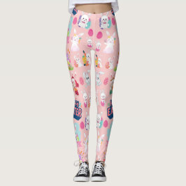 Happy Easter Wishings - Pattern Funny Bunny Oaster Leggings
