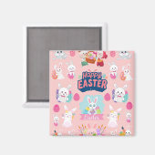 Happy Easter Wishings - Pattern Funny Bunny Oaster Magnet (Vorderseite/Rückseite)