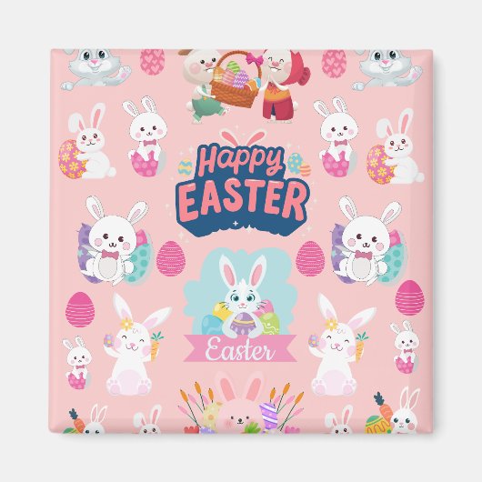 Happy Easter Wishings - Pattern Funny Bunny Oaster Magnet (Vorne)