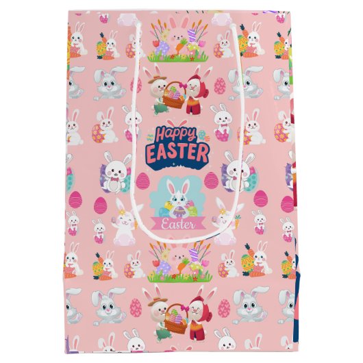Happy Easter Wishings - Pattern Funny Bunny Oaster Mittlere Geschenktüte (Rückseite)