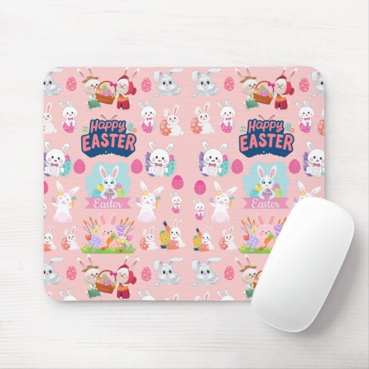 Happy Easter Wishings - Pattern Funny Bunny Oaster Mousepad (Mit Mouse)