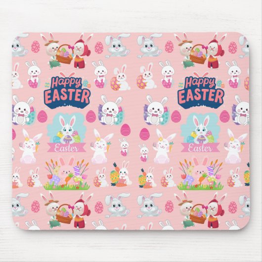 Happy Easter Wishings - Pattern Funny Bunny Oaster Mousepad (Vorne)