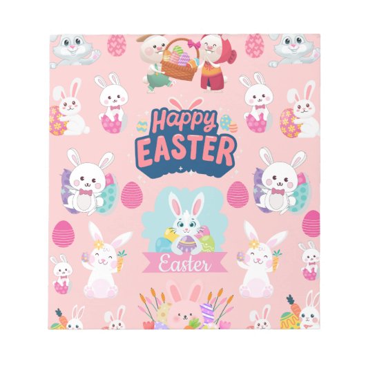 Happy Easter Wishings - Pattern Funny Bunny Oaster Notizblock (Vorderseite)