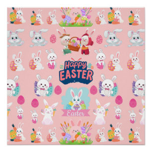 Happy Easter Wishings - Pattern Funny Bunny Oaster Poster