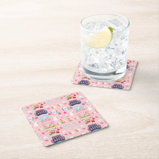 Happy Easter Wishings - Pattern Funny Bunny Oaster Rechteckiger Pappuntersetzer (Vor Ort)