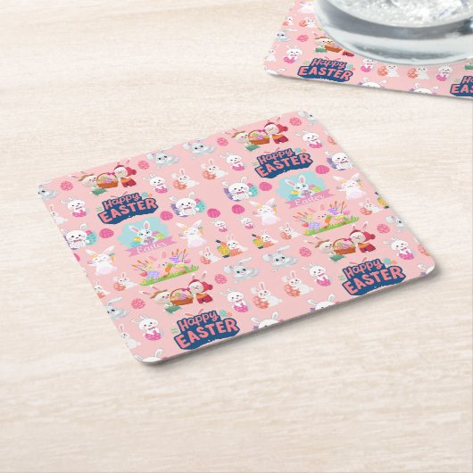 Happy Easter Wishings - Pattern Funny Bunny Oaster Rechteckiger Pappuntersetzer (angewinkelt)
