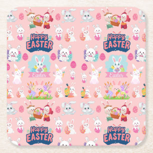 Happy Easter Wishings - Pattern Funny Bunny Oaster Rechteckiger Pappuntersetzer