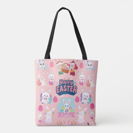 Happy Easter Wishings - Pattern Funny Bunny Oaster Tasche (Rückseite)