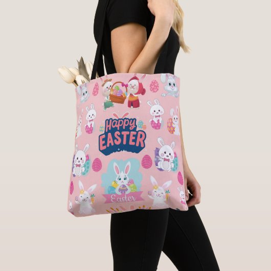 Happy Easter Wishings - Pattern Funny Bunny Oaster Tasche (Von Nahem)