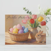 Happy Easter with colorful eggs and tulips (Stehend Vorderseite)