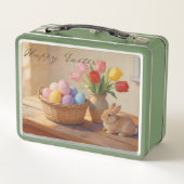 Happy Easter with Colorful Eggs and Tulips Metall Brotdose (Rückseite)