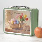 Happy Easter with Colorful Eggs and Tulips Metall Brotdose (Beispiel)