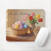 Happy Easter with colorful eggs and tulips Mousepad (Mit Mouse)