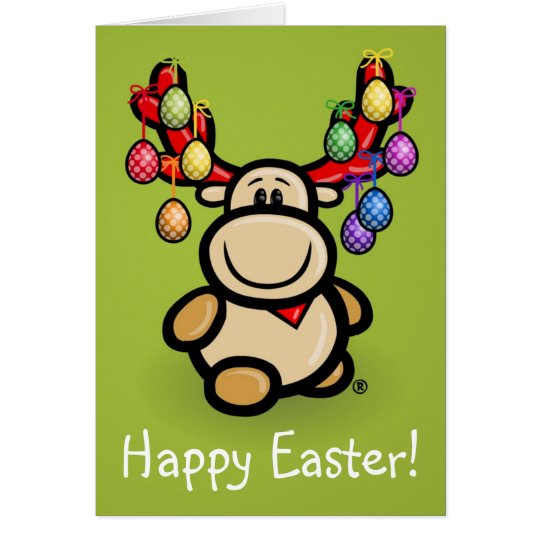 “Happy Easter” with cute moose Elmondo Karte