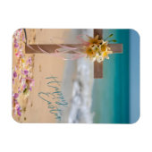 Happy Easter Wooden Cross and Lilies on Beach Magnet (Horizontal)