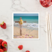 Happy Easter Wooden Cross and Lilies on Beach Serviette (Beispiel)
