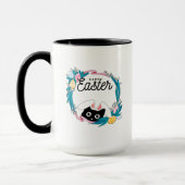 Happy Easter Wreath, Black Cat with bunny ears Tasse (Links)