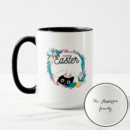 Happy Easter Wreath, Black Cat with bunny ears Tasse