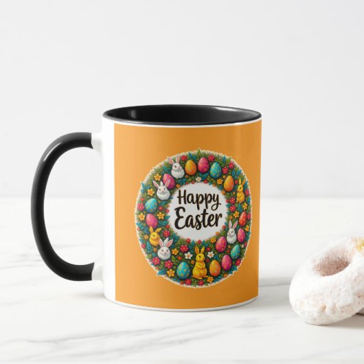 Happy Easter Wreath – Bunny & Eggs caneca Tasse (Mit Donut)
