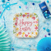 Happy Easter | Yellow and Red Floral  Pappteller (Party)