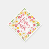 Happy Easter | Yellow and Red Floral  Serviette (Ecke)