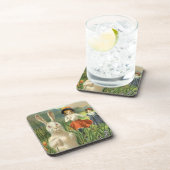 Happy Eastertie Vintag Ostern Bunny und Children Getränkeuntersetzer (Rechte Seite)