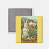 Happy Eastertie Vintag Ostern Bunny und Children Magnet (Vorderseite/Rückseite)