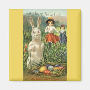 Happy Eastertie Vintag Ostern Bunny und Children Magnet