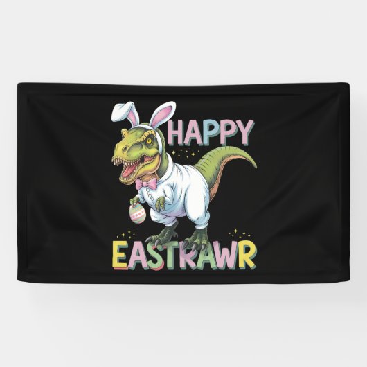 Happy Eastrawr T Rex Easter Dinosaur Bunny Egg Banner (Horizontal)