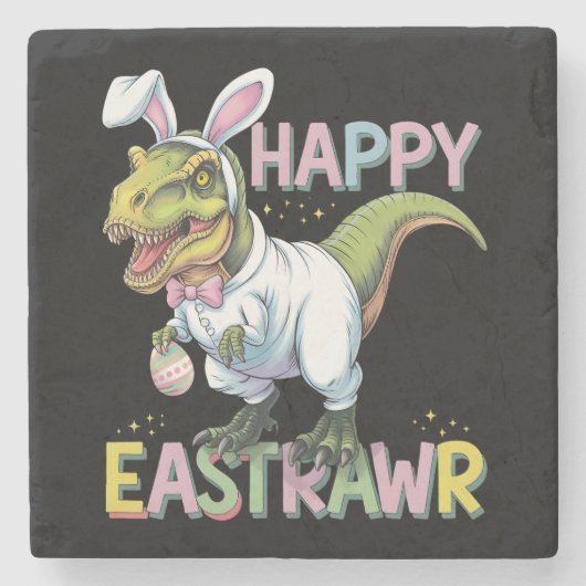 Happy Eastrawr T Rex Easter Dinosaur Bunny Egg Steinuntersetzer (Vorderseite)
