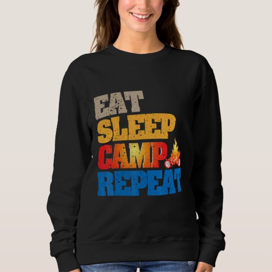 Happy Eat Sleep Camp Wiederholung Bootcamp Camping Sweatshirt (Vorderseite)