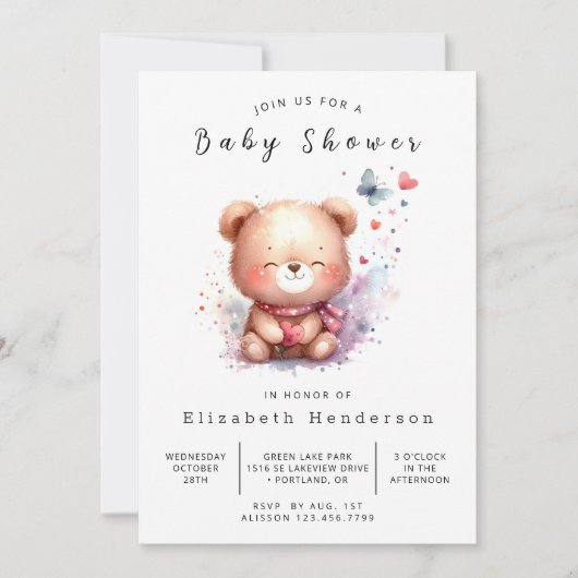 Happy Editable Bear Baby Dusche Einladung (Vorderseite)