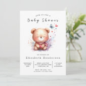Happy Editable Bear Baby Dusche Einladung (Stehend Vorderseite)