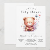 Happy Editable Bear Baby Dusche Einladung (Vorne/Hinten)