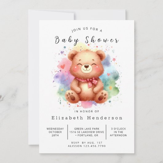 Happy Editable Bear Baby Dusche Einladung (Vorderseite)