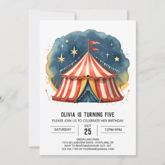 Happy Editable Carnival Circus Geburtstag Einladung (Vorderseite)
