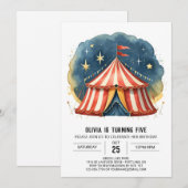 Happy Editable Carnival Circus Geburtstag Einladung (Vorne/Hinten)