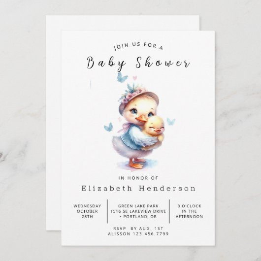 Happy Editable Duck Baby Duck Einladung (Vorne/Hinten)