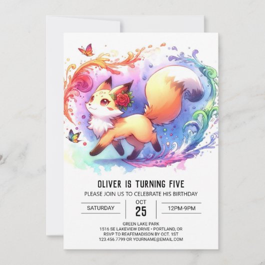 Happy Editable Fox Birthday Einladung (Vorderseite)