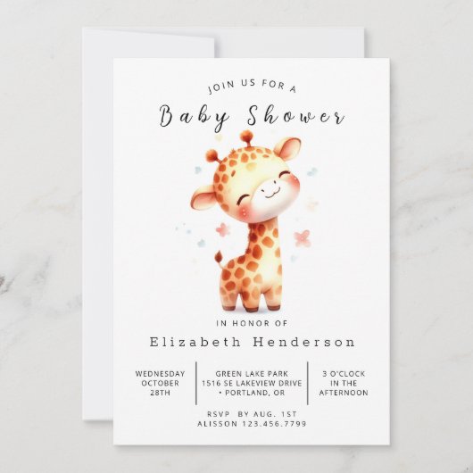 Happy Editable Giraffe Baby Dusche Einladung (Vorderseite)