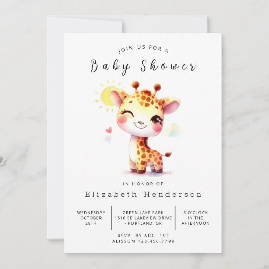Happy Editable Giraffe Baby Dusche Einladung (Vorderseite)