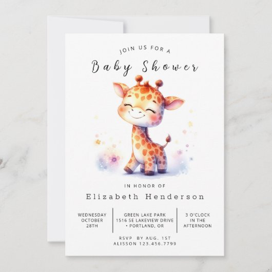 Happy Editable Giraffe Baby Dusche Einladung (Vorderseite)