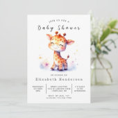Happy Editable Giraffe Baby Dusche Einladung (Stehend Vorderseite)