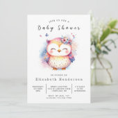 Happy Editable Owl Baby Dusche Einladung (Stehend Vorderseite)
