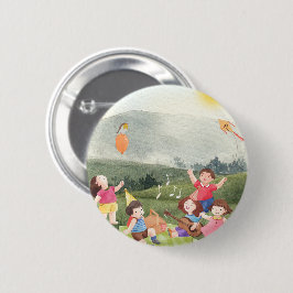 Happy Editable Picnic Birthday Kids Garden Farm Button