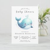 Happy Editable Whale Baby Dusche Einladung (Stehend Vorderseite)