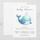 Happy Editable Whale Baby Dusche Einladung (Vorne/Hinten)