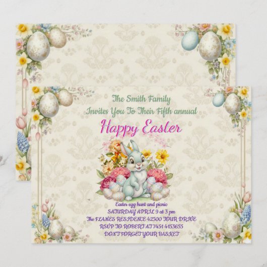 Happy Eeaster Cute Bunny Einladung (Vorne/Hinten)