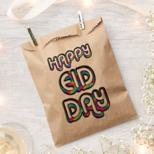 Happy Eid Day Gruß Regenbogenfarben Typografie Geschenktütchen (Ausgeschnitten)